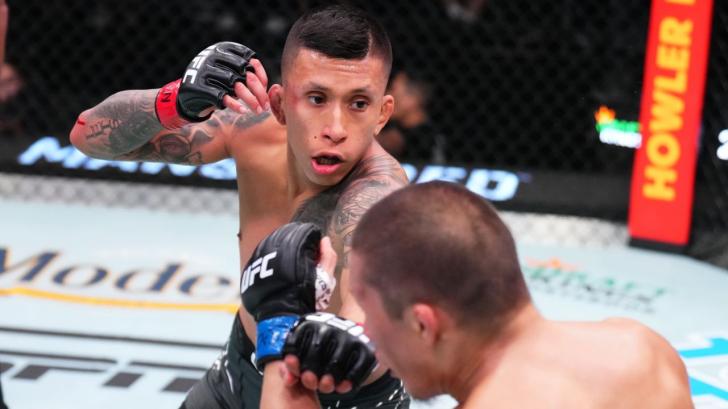 Molina punches Kazakstan's Zhalgas Zhumagulov in a flyweight event at UFC APEX on June 04, 2022 in Las Vegas, Nevada.
